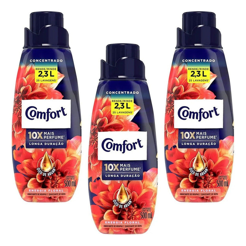 X3 Suavizante Comfort Cuidado Intensivo Energía Floral 500ml