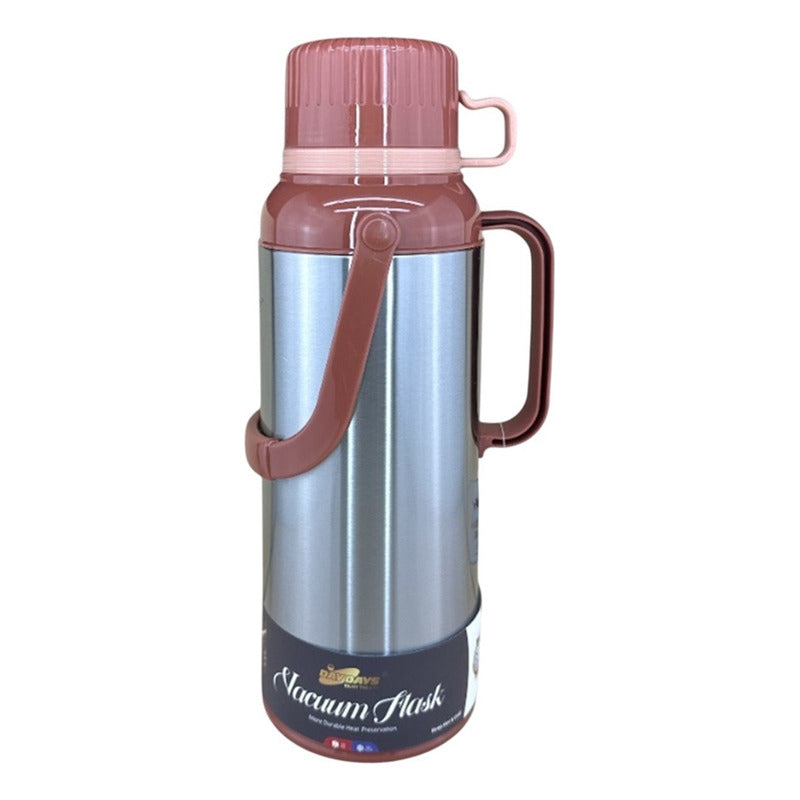 Termo 2 Litros Para Bebida Caliente Frío Con Doble Taza Marrón