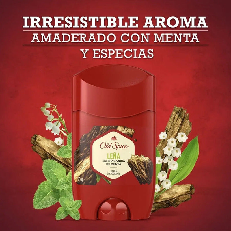 Pack X3 Desodorante Barra Old Spice Leña 50g Fragancia Menta Menta