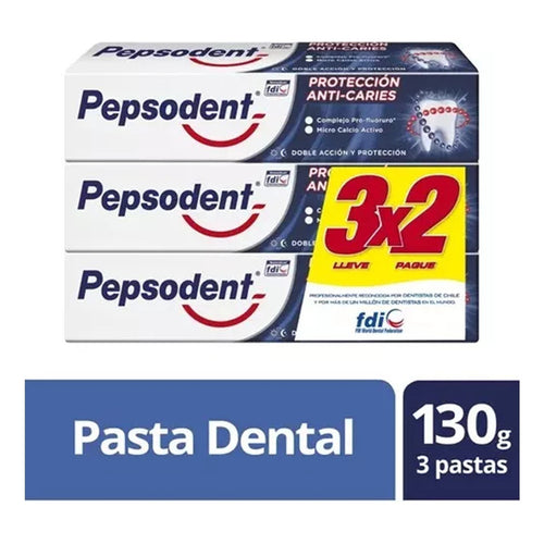 Pack X3 Pasta Dental Pepsodent Proteccion Anti Caries 130g