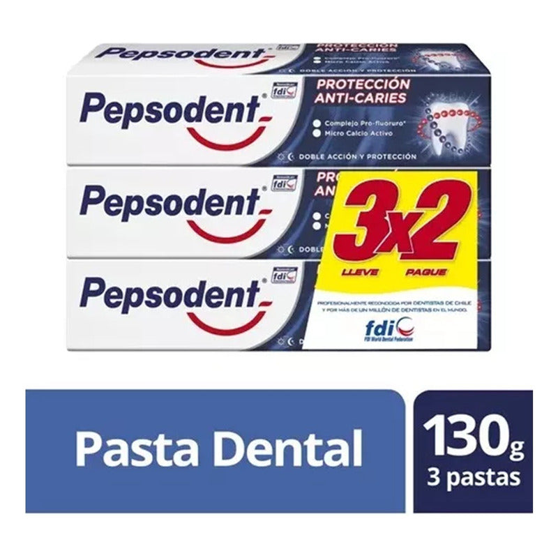 Pack X3 Pasta Dental Pepsodent Proteccion Anti Caries 130g