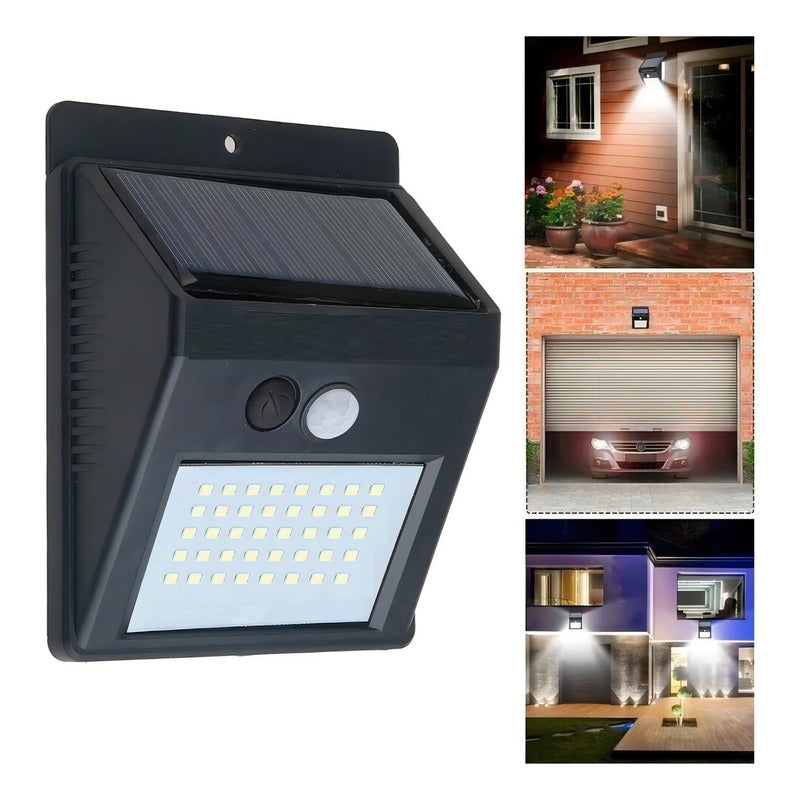 Lampara 30 Led Solar Reflector Exterior Jardin Sensor Luz Color Negro