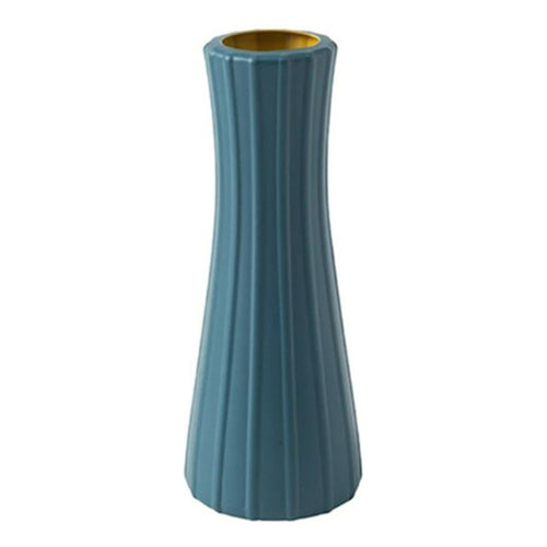Jarrón De Plástico Florero Minimalista Arte Decoración Hogar Azul Petróleo Rayas
