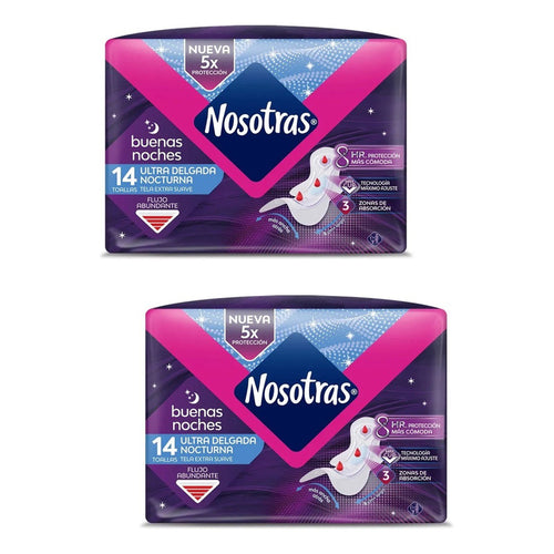 X2 Toallas Higiénicas Nosotras Nocturna Ultra Delgada 14unid