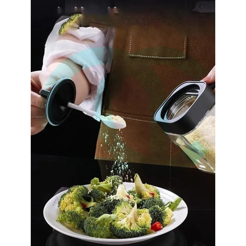 Pack X2 Especieros Condimenteros De Vidrio Set 3 Dos En Uno  Negro