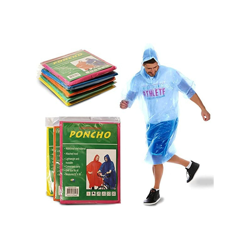 X20 Poncho Impermeable Adulto Capa De Lluvia Capota Duradero Azar Unica
