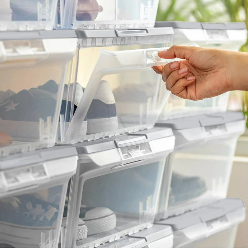 X2 Caja Organizadora Apilable Zapato Multiuso 12 L Reyplast Transparente/blanco Lisa