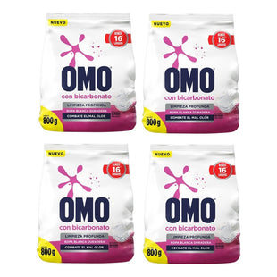 X4 Detergente En Polvo Omo Con Bicarbonato 800g Ropa Blanca