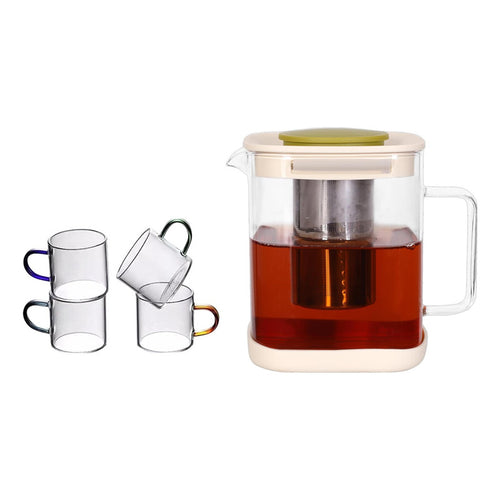 Tetera De Vidrio Con Infusor De Té + Tazas Resistente Calor Transparente