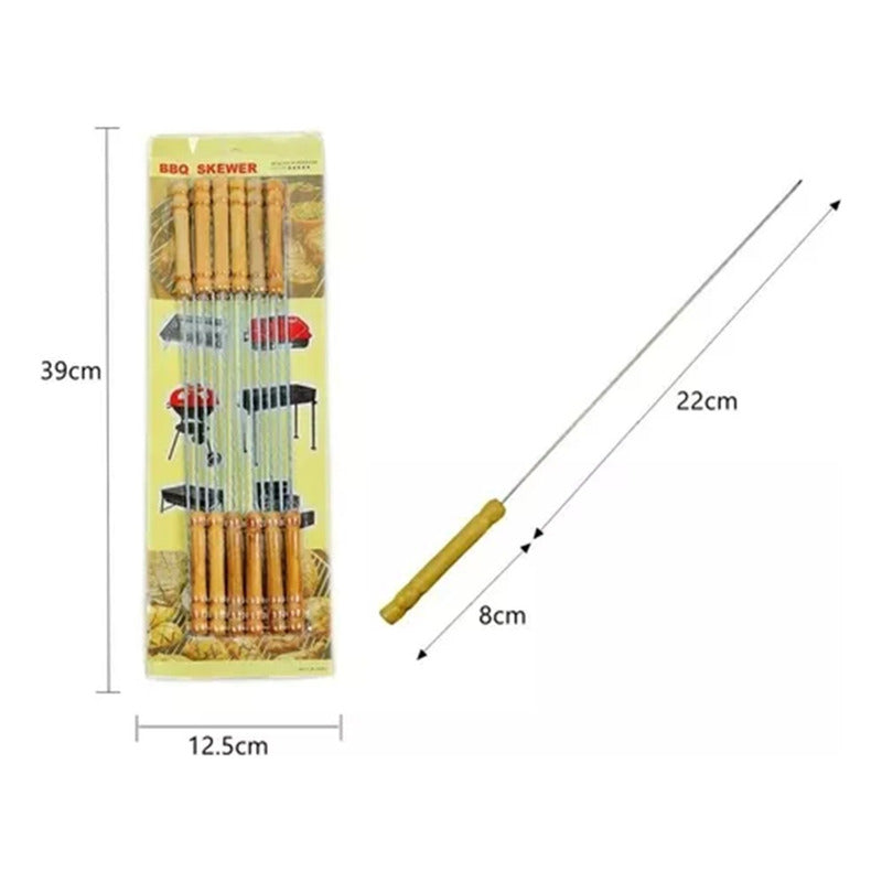 10 Brochetas Pinchos Anticucho Acero Barbacoa Parrilla Asado