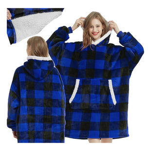 Poleron Sherpa Cuadrillé Poleron Con Chiporro Con Capucha Unica Azul Cuadrillé