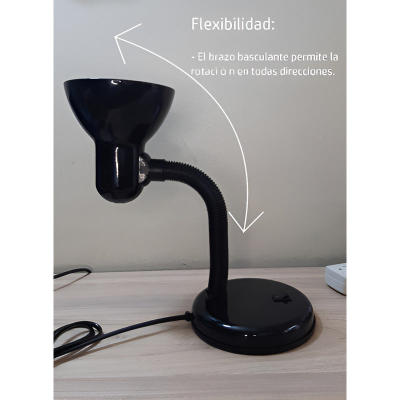 Lampara Escritorio Mesa Cuello Flexible Color De La Estructura Base Fija Negra
