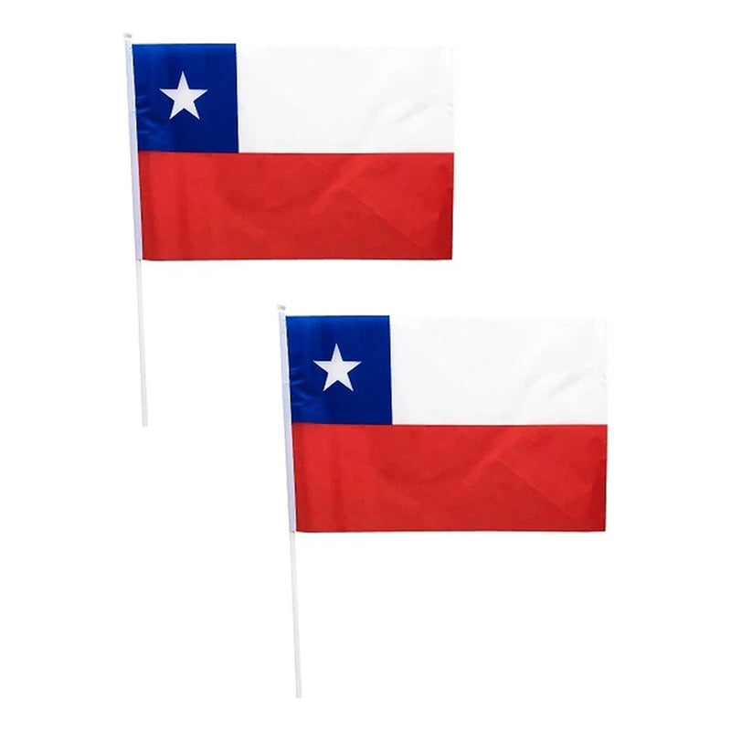 Pack X2 Bandera De Chile 40x60 Mástil Palito Fechas Patrias Fechas Patrias