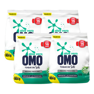 X4 Detergente Omo Polvo Aloe Vera Toque De Soft 800g