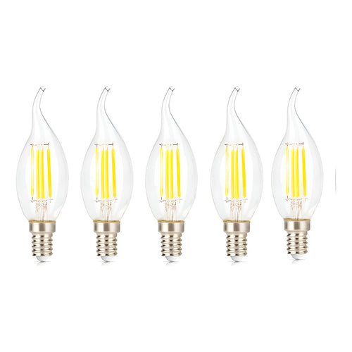 Pack X5 Ampolleta Led Vintage Vela 2 Watts E14 Filamento  Blanco Cálido