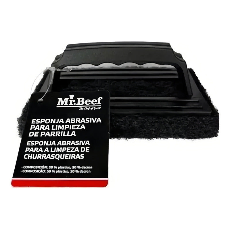 X2 Esponja Abrasiva Limpieza De Parrilla Asado Bbq Mr Beef Negro