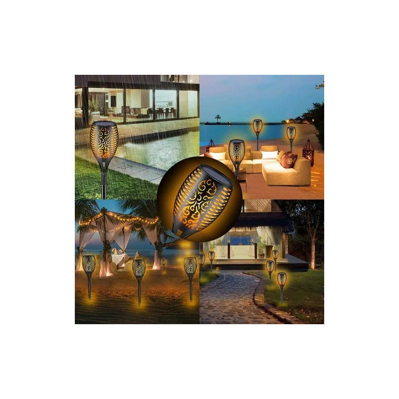 X2 Estaca Solar Antorcha Led Calida C/ Panel Jardín Hogar Negro