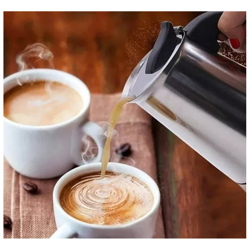 Cafetera Italiana 6 Tazas Inoxidable Espresso Maker Manual Plateado