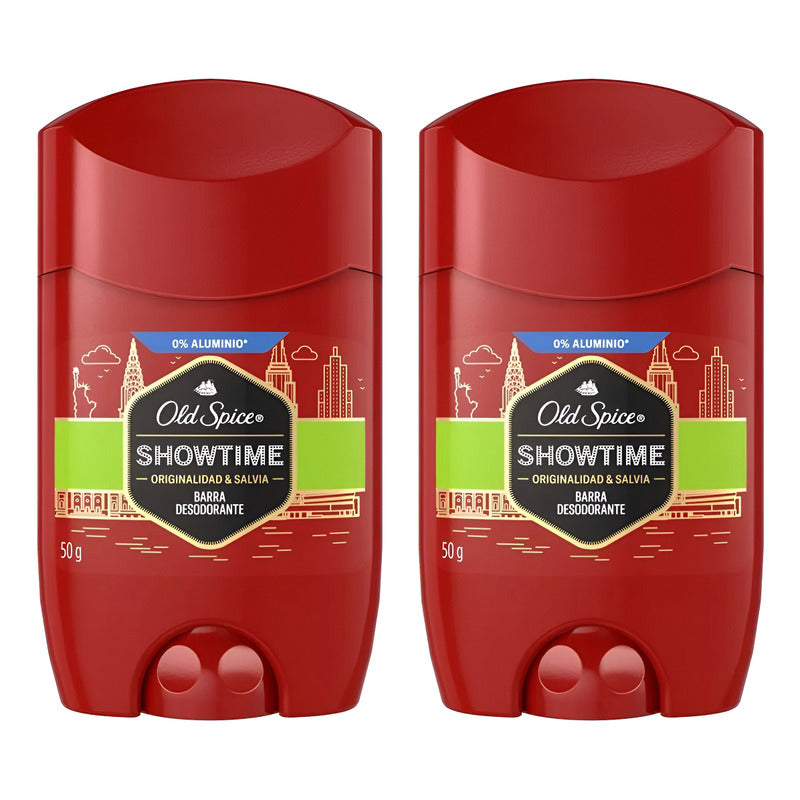 X2 Desodorante Barra Old Spice Showtime 50g Original Salvia Salvia