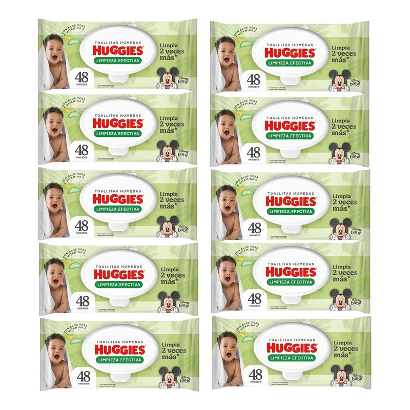 Pack X10 Toallitas Húmedas Huggies Limpieza Efectiva