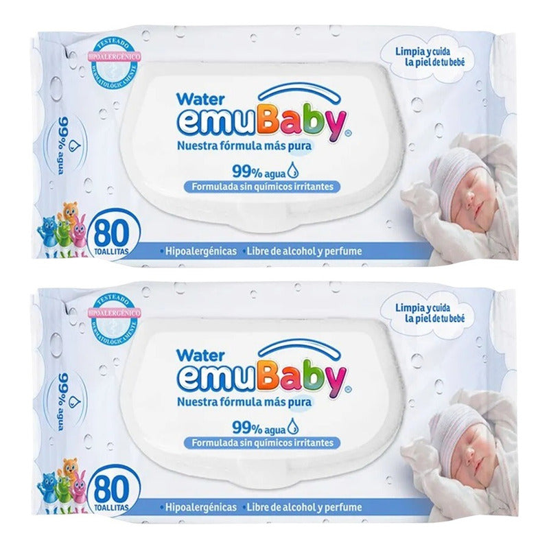 X2 Toallitas Húmedas Water Emubaby 80unid Hipoalergénicas