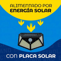 Pack X 4 Lampara Solar 100 Led Exterior Sensor De Movimiento Color Negro