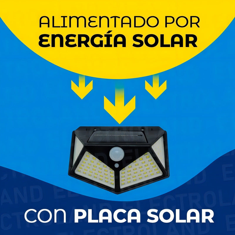 Pack X 4 Lampara Solar 100 Led Exterior Sensor De Movimiento Color Negro