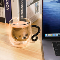 Taza Café Doble Pared Vidrio Gatos Taza Te Café Resistente