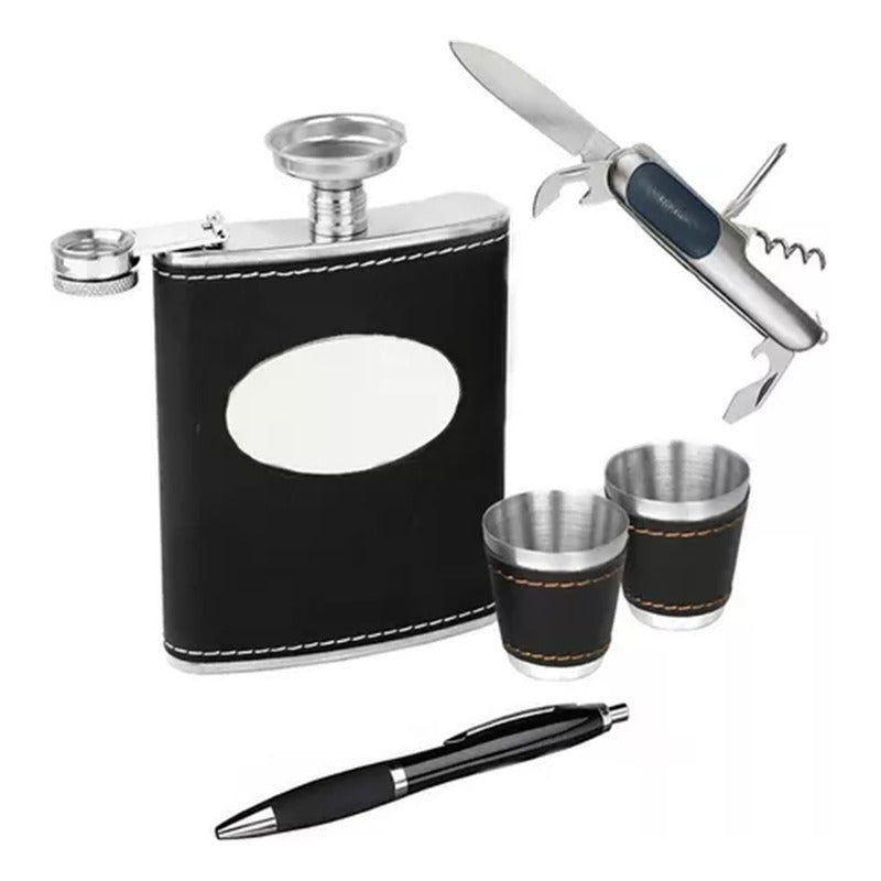 Licorera Petaca Wisquera 9oz + Copas + Accesorios