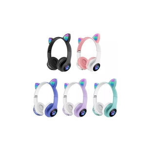 Audífonos Gamer Inalámbricos Orejas Cat Negro Con Luz Led Negro