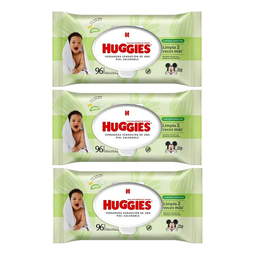 Pack X3 Toallitas Húmedas Huggies 96unid Limpieza Efectiva