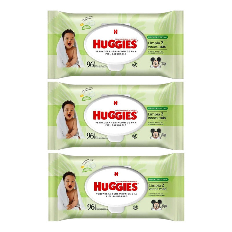 Pack X3 Toallitas Húmedas Huggies 96unid Limpieza Efectiva