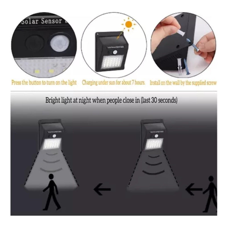 X4 Foco Exterior Luminaria Solar Led Lampara Farol Sensor Negro