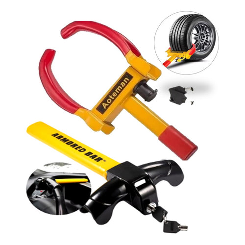 Kit Antirrobo Seguridad Traba Volante T + Traba Rueda Auto