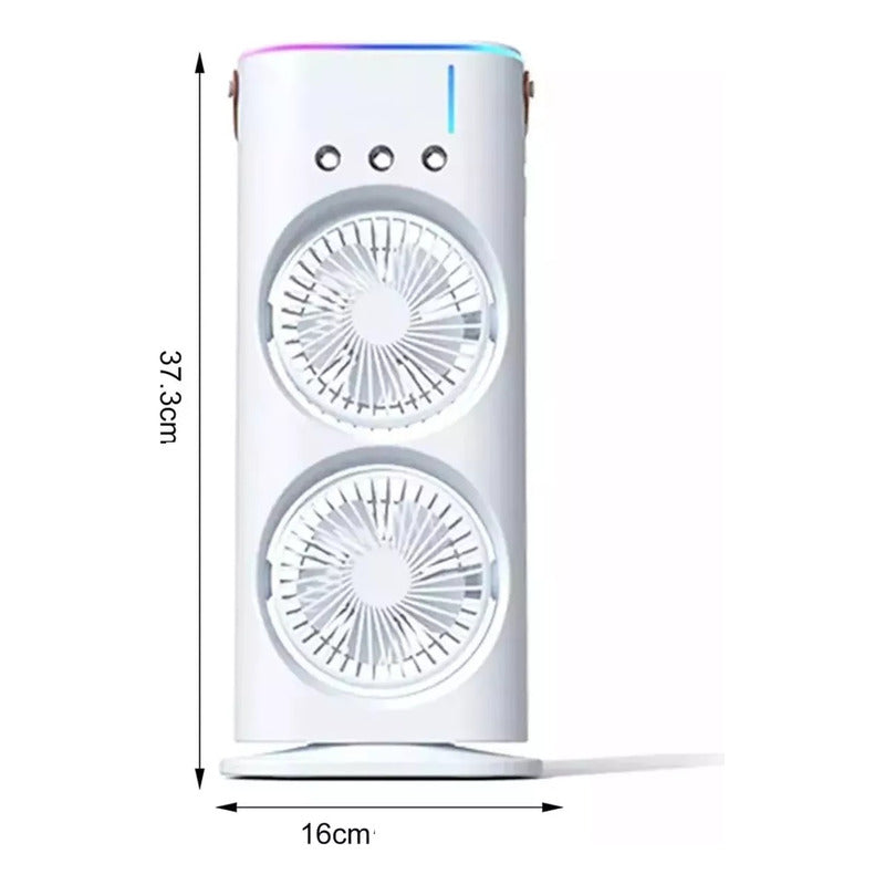 Ventilador Doble De Torre Humidificador Luz Led Enfriador