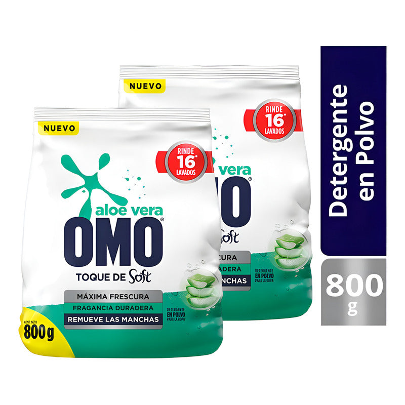 X2 Detergente Omo Polvo Aloe Vera Toque De Soft 800g