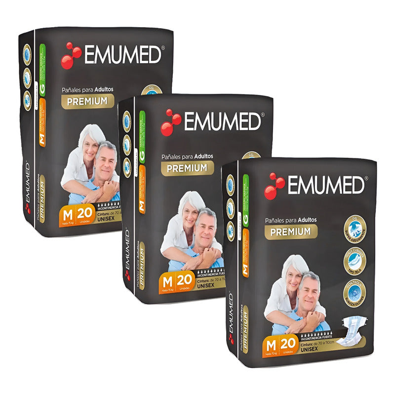 X3 Pañales Para Adultos Emumed Premium Tamaño Mediano 20unid Mediano