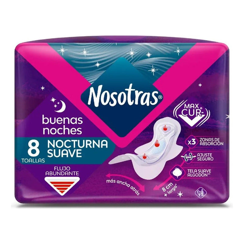 Pack X2 Toallas Higiénicas Nosotras Nocturna Suave 8unid