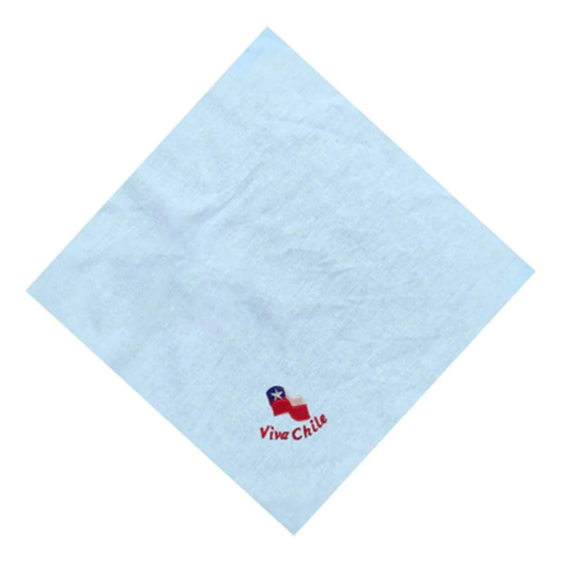 Pañuelo Blanco Algodon Bordado Fiestas Patrias Cueca Chile Blanco Viva Chile Estándar