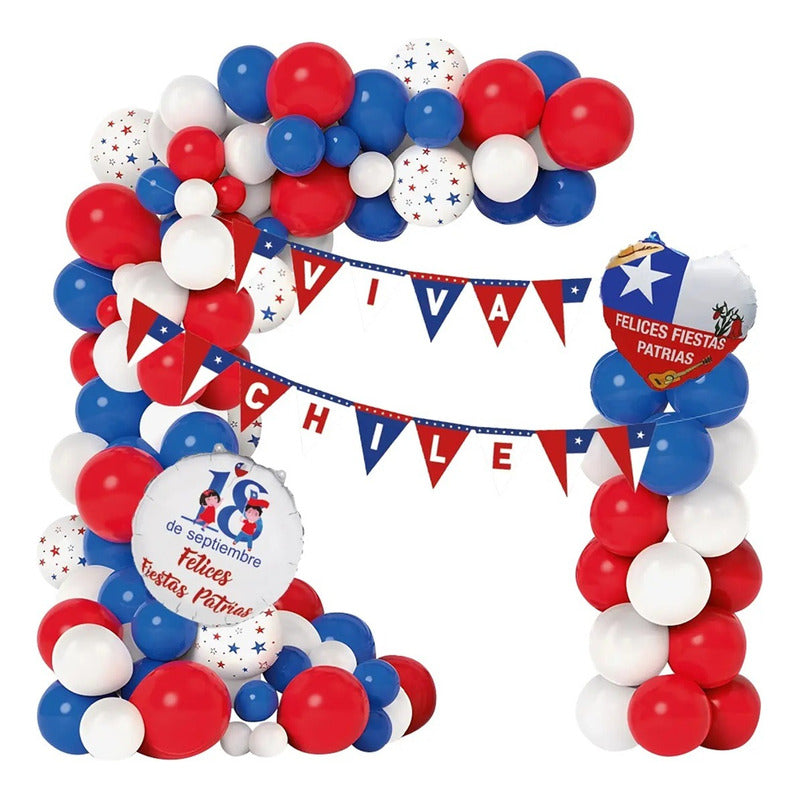 Set Decoración Globos Viva Chile Fiestas Patrias Decoración