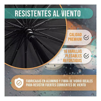 Paraguas Automático Mango Curvo 16 Varillas Resistente