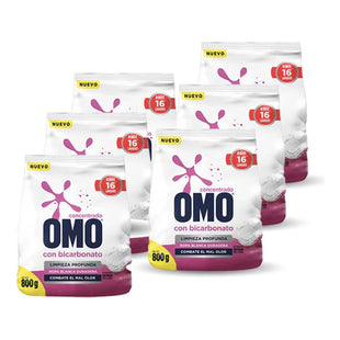 X6 Detergente En Polvo Omo Con Bicarbonato 800g Ropa Blanca