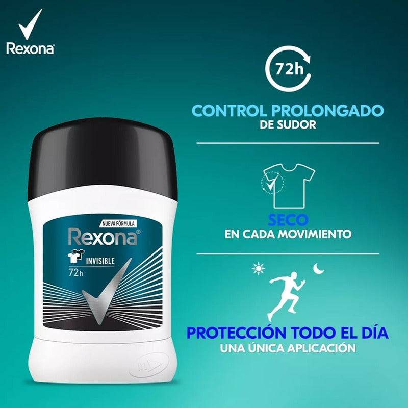 Pack X3 Desodorante Rexona Barra Men 50gr Invisible 72h Neutra