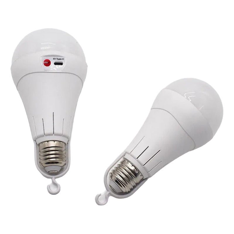 X2 Ampolleta De Emergencia Led E27 Luz 15w Recargable Usb Blanco Frío