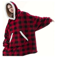 Poleron Sherpa Cuadrillé Poleron Con Chiporro Con Capucha Unica Rojo Cuadrillé