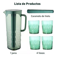 Set Jarra 2 Litros + 4 Vasos Agua Jugo Filtro Refrigerador