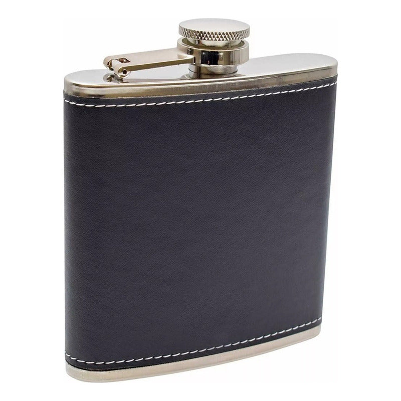 Licorera Petaca Wisquera De Cuero Acero Inoxidable 7oz