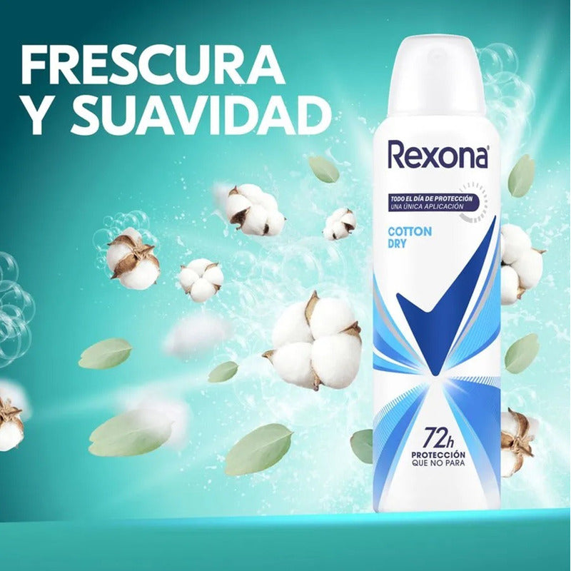 X2 Desodorante Rexona Aerosol Femenino Cotton Dry 72h 150ml Cotton Dry