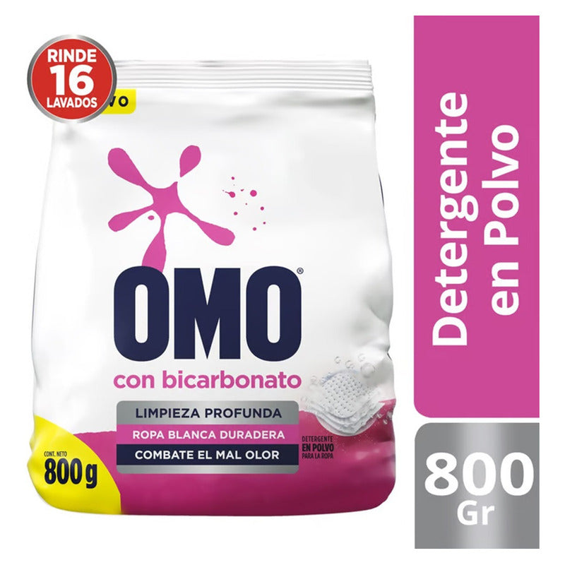 X2 Detergente En Polvo Omo Con Bicarbonato 800g Ropa Blanca