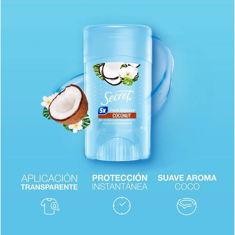 X3 Desodorante Gel Secret Coconut Antitranspirante 45g Coco